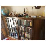 Vintage Walnut Bookcase Cabinet with Glass Doors - Key Included