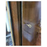 Vintage Walnut Bookcase Cabinet with Glass Doors - Key Included