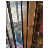 Vintage Walnut Bookcase Cabinet with Glass Doors - Key Included