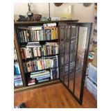 Vintage Walnut Bookcase Cabinet with Glass Doors - Key Included