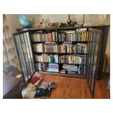Vintage Walnut Bookcase Cabinet with Glass Doors - Key Included