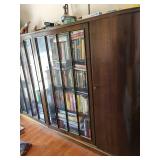 Vintage Walnut Bookcase Cabinet with Glass Doors - Key Included