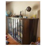 Vintage Walnut Bookcase Cabinet with Glass Doors - Key Included