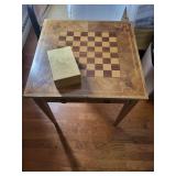 Wooden Chess Table with Inlaid Board and Dual Drawers - Includes Chess Set Box