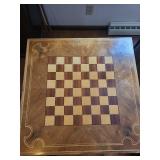 Wooden Chess Table with Inlaid Board and Dual Drawers - Includes Chess Set Box