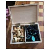 Wooden Chess Table with Inlaid Board and Dual Drawers - Includes Chess Set Box