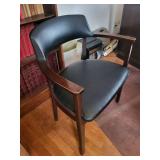 Mid-Century Modern Walnut Armchair with Black Vinyl Upholstery
