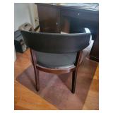 Mid-Century Modern Walnut Armchair with Black Vinyl Upholstery