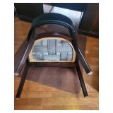 Mid-Century Modern Walnut Armchair with Black Vinyl Upholstery