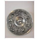 Round Silver-Tone Wall Clock with Hunting Scene Relief