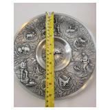 Round Silver-Tone Wall Clock with Hunting Scene Relief