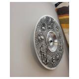 Round Silver-Tone Wall Clock with Hunting Scene Relief