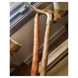 Carved Walking Sticks - Crook Handle & Antler-Handled (Lot of 2)