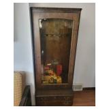 Vintage Wood Curio gun case Cabinet with Glass Door - 27W x 18D x 65H in, 2 Drawers
