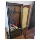 Vintage Wood Curio gun case Cabinet with Glass Door - 27W x 18D x 65H in, 2 Drawers