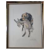 Dog & Hare Art Prints - 3 Framed Vintage Illustrations