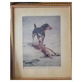 Dog & Hare Art Prints - 3 Framed Vintage Illustrations