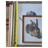 Dog & Hare Art Prints - 3 Framed Vintage Illustrations
