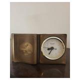 Shane-dah Quartz Clock - Book-Style Bronze-Tone Case with Duck Embossed Panel
