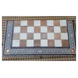 Antique Inlaid Wood Chessboard in Carved Box - 8x8 Travel Chess Set