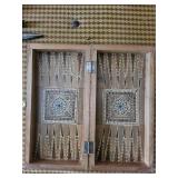 Antique Inlaid Wood Chessboard in Carved Box - 8x8 Travel Chess Set