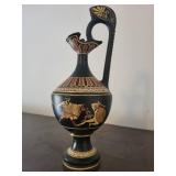 Mercury Killing a Giant - Handcrafted Black-Figure Amphora Vase, 11 in Tall