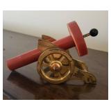 Vintage Spool Winder with Red Handle & Brass Wheel
