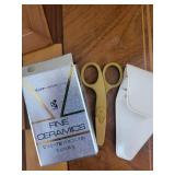 Vintage Brass Desk Set with Letter Rack, Candle Snuffer, Inkwell, 8 Turquoise Ceramic Dishes