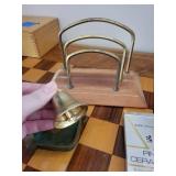 Vintage Brass Desk Set with Letter Rack, Candle Snuffer, Inkwell, 8 Turquoise Ceramic Dishes