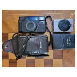 Nikon 35mm AF Film Camera w/ 35mm f/2.8 Lens & Canon ELPH Digital Camera & Leather Cases
