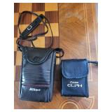 Nikon 35mm AF Film Camera w/ 35mm f/2.8 Lens & Canon ELPH Digital Camera & Leather Cases