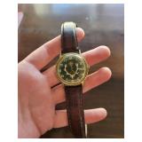 Elk Antler Dial Cross Crest Wristwatch - Brown Leather Strap