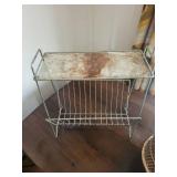 Vintage Two-Tier Wire Dish Rack with Wicker Pinecone Basket