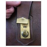 Leather Briefcase - Genuine Brown Leather with Brass Lock & Handle