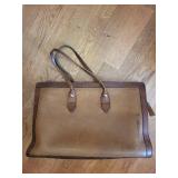 Brown Leather Tote Bag with Dual Handles - Zipper Closure