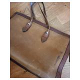 Brown Leather Tote Bag with Dual Handles - Zipper Closure