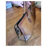 Brown Leather Tote Bag with Dual Handles - Zipper Closure