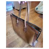 Brown Leather Tote Bag with Dual Handles - Zipper Closure