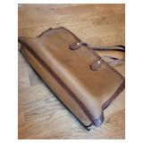 Brown Leather Tote Bag with Dual Handles - Zipper Closure