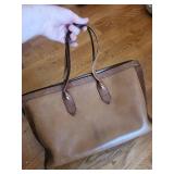 Brown Leather Tote Bag with Dual Handles - Zipper Closure
