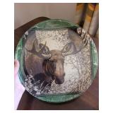 Moose Round Plate with Woodland Scene - Oval Inset, Deer Relief Plaque & Rabbit Print (Lot of 4)