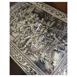 Vintage Embossed Tin Trinket Box - Military Scene, Ornate Border, Silver Tone