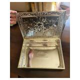 Vintage Embossed Tin Trinket Box - Military Scene, Ornate Border, Silver Tone