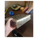 Vintage Embossed Tin Trinket Box - Military Scene, Ornate Border, Silver Tone