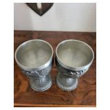 Pewter Tankard with Lid & 4 Hunting Scene Goblets - Ornate Relief Set, Vintage Collectible