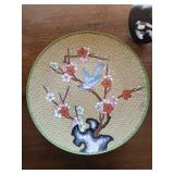 Jingfa Porcelain Plate with Bird & Blossom Motif on Stand - Three-Arm Candelabra