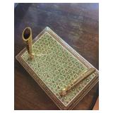 Vintage Persian Khatam Kari inlaid wooden pen holder /trinket tray