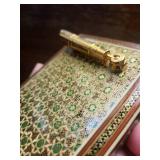 Vintage Persian Khatam Kari inlaid wooden pen holder /trinket tray