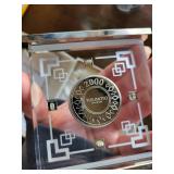 Mikimoto International Quartz Desk Clock - Glass Frame with 2000 Anniversary Coin