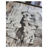 Abstract Industrial Cityscape Framed Art Print - Monochrome Wall Decor